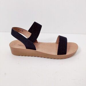 Super Mode Women's Black Strappy Wedge Sandals - Size 39 Summer Beach